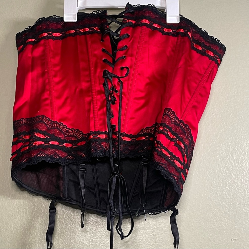 Vintage Women Corset Goth Red Black Lace Sexy Steam Punk Corset Size 42 - Picture 2 of 4